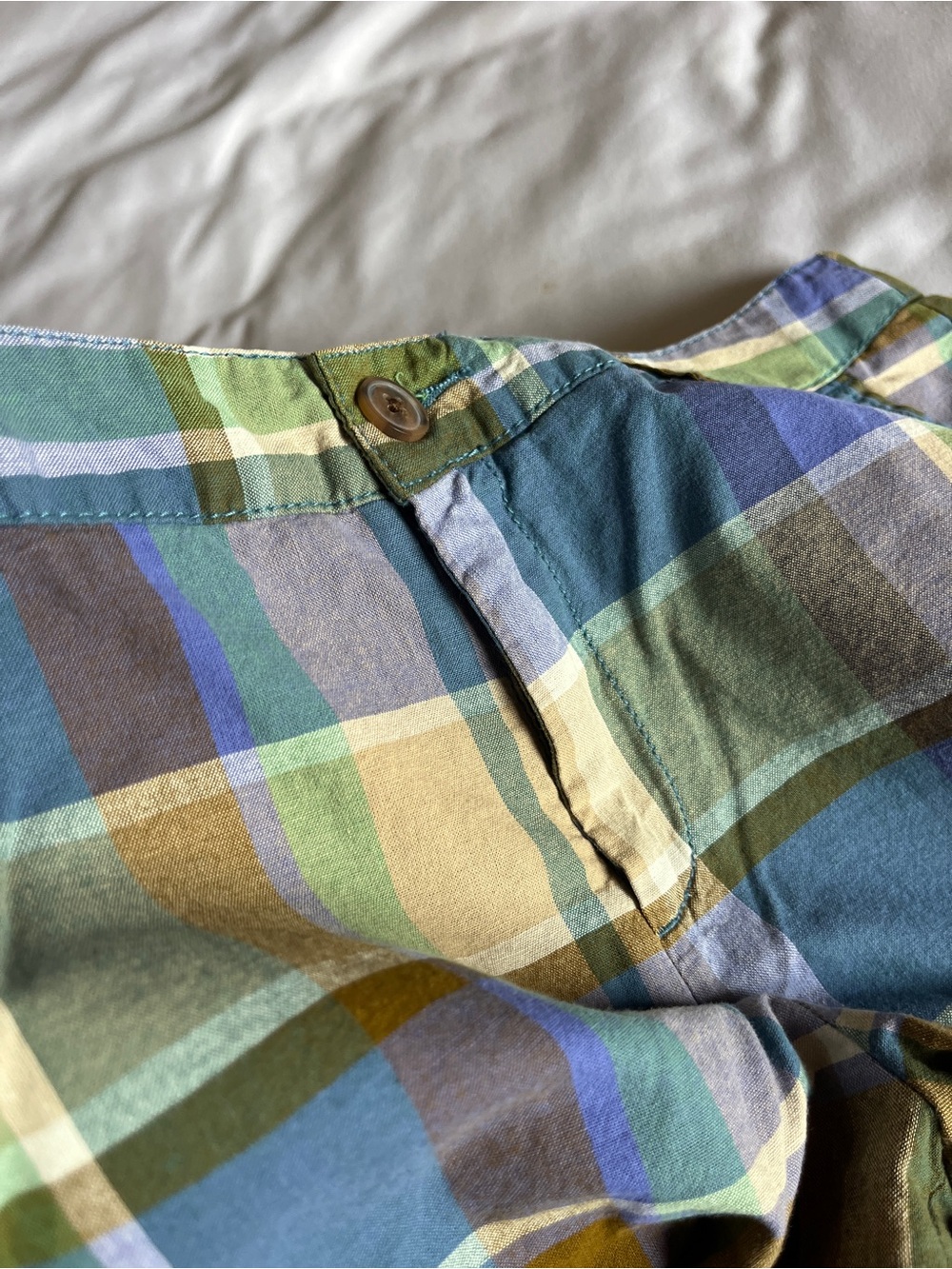 Merona Women Plaid Shorts Size 8 Cotton Blue Green Brown Casual Summer Chino - Picture 11 of 16
